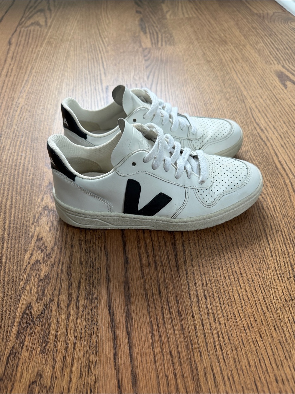 Veja White Leather Sneakers with Black V Accent